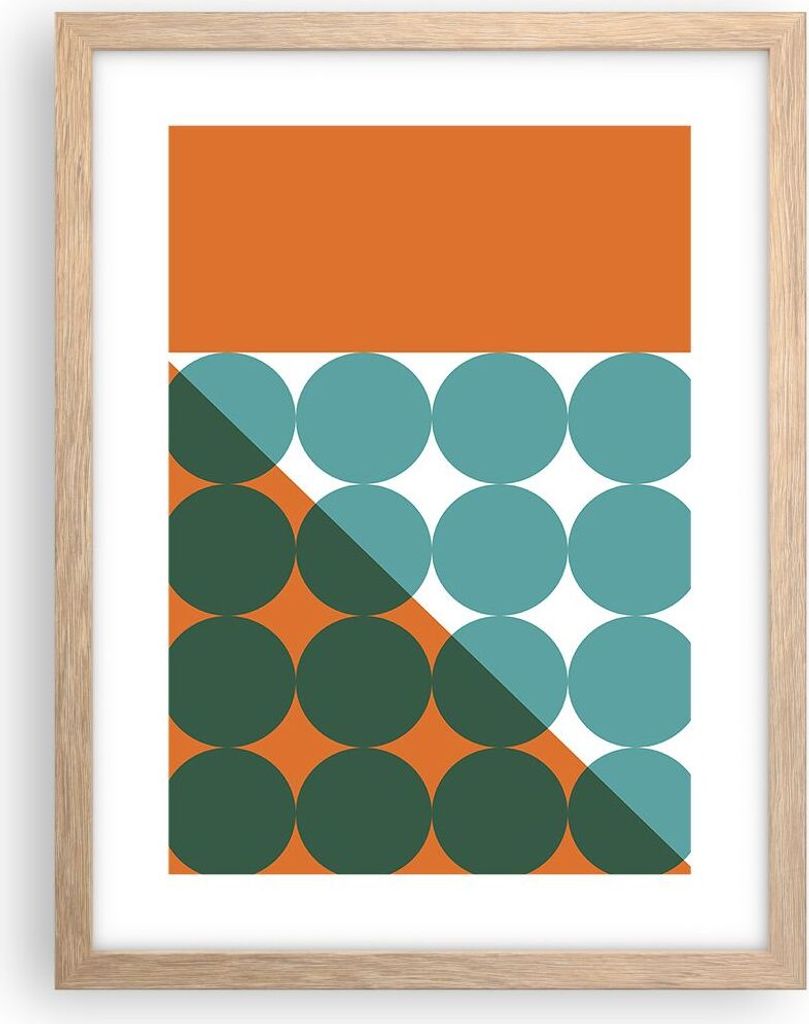 Gerahmtes Poster - Rahmen in heller Eiche - Koliken Türkis Orange - 30x40 cm - Wand Bild - Wanddeko - Wandbilder - Kunstposter - Wandposter - Bild...