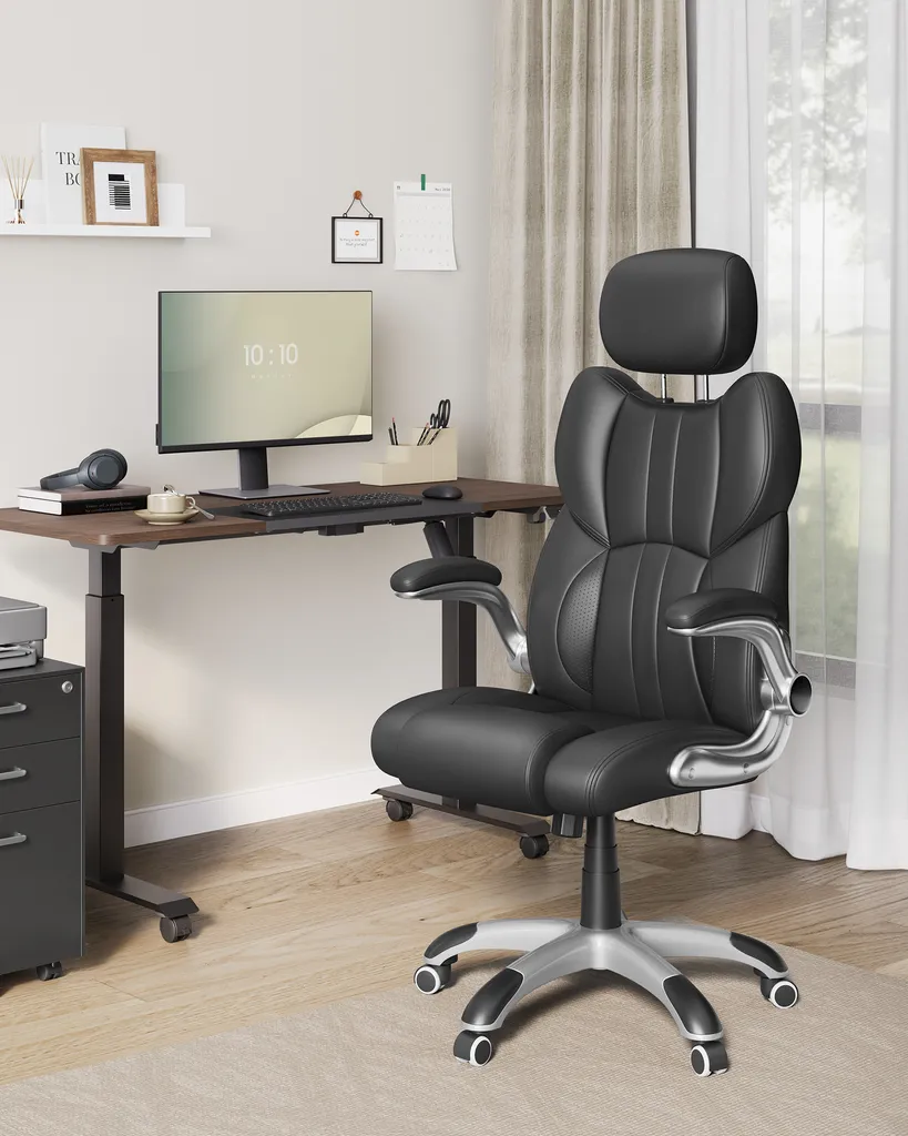 Chaise de Bureau Ergonomique avec Accoudoirs Pliables, Siège Pivotant Noir