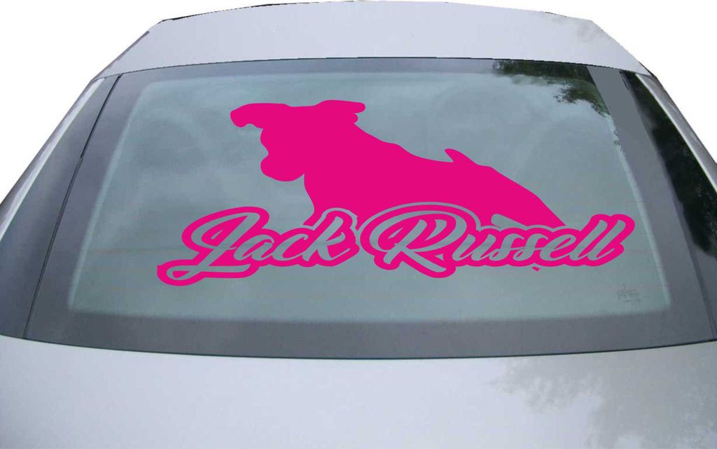 Indigos UG - Aufkleber Heckscheibe & Motorklappe DE7130 - pink - 600x233 mm - Jack Russell Terrier mit Name - Auto Scheiben Fenster Heckklappe Tuni...