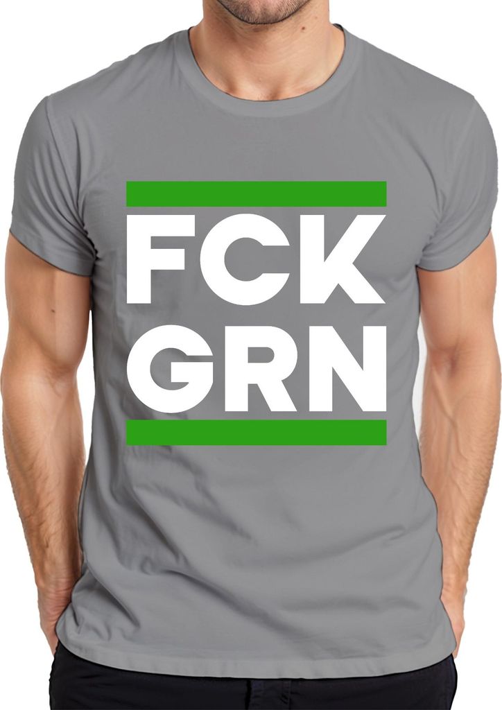 FCK GRN Anti Grün Protest Politik Klima Kritik Satire Spruch Herren T-Shirt, Grau, M