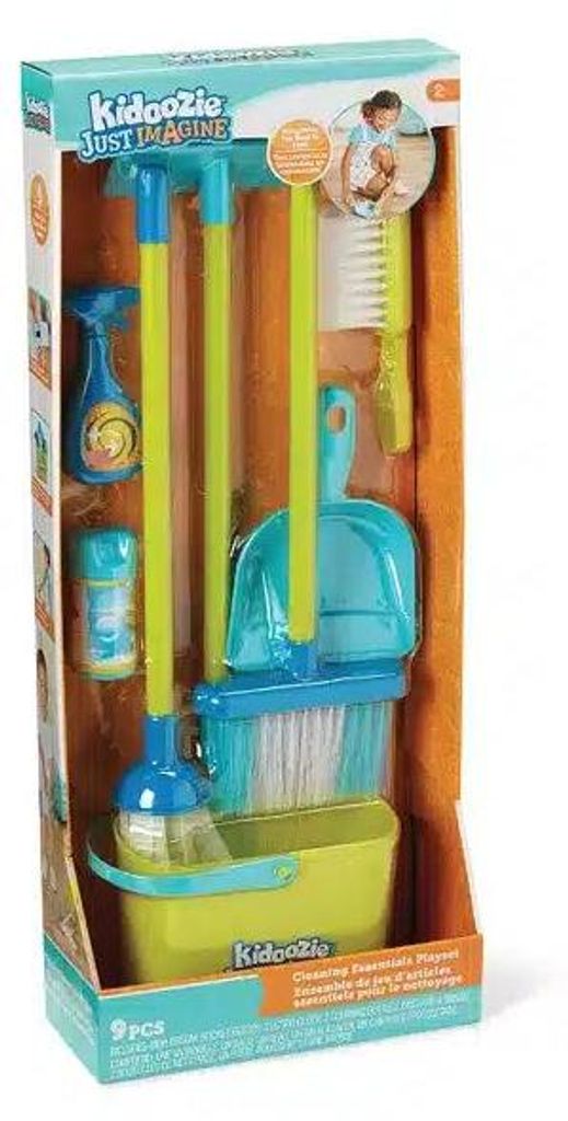 Reinigungsmittel-Spielset, Besen, Mopp, Staubwedel, Kehrschaufel, Eimer,