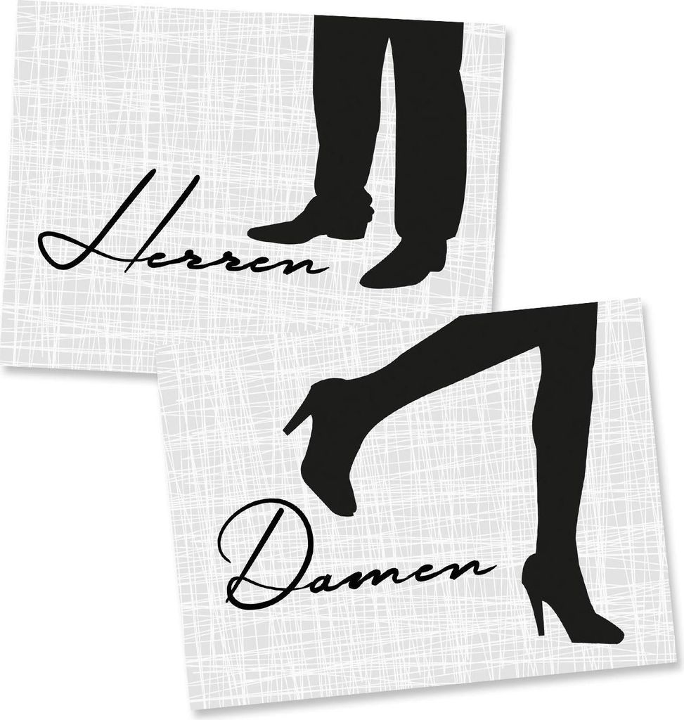 Modernes Toilettenschilder Set Damen + Herren mit Motiv Beine - WC-Schilder grau weiß mit Klebepunkten