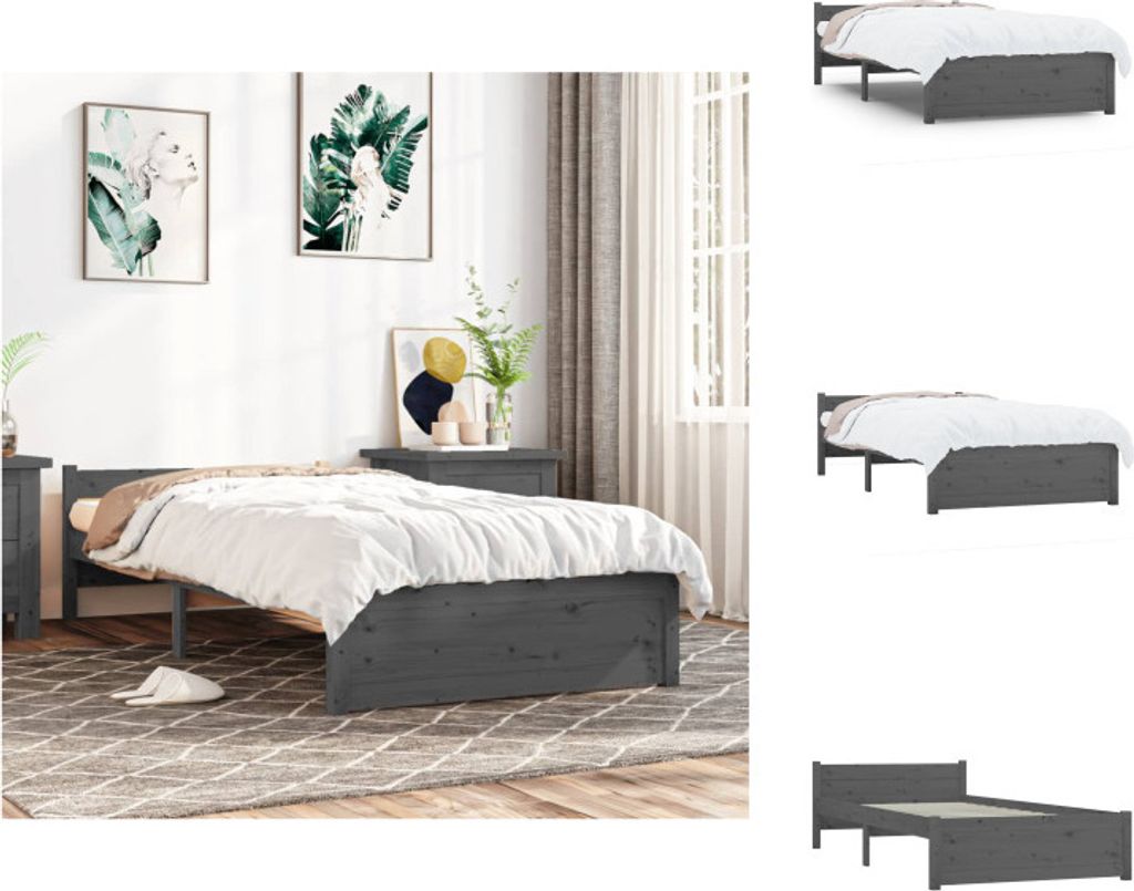 vidaXL Massivholzbett Grau 75x190 cm - Betten & Bettgestelle
