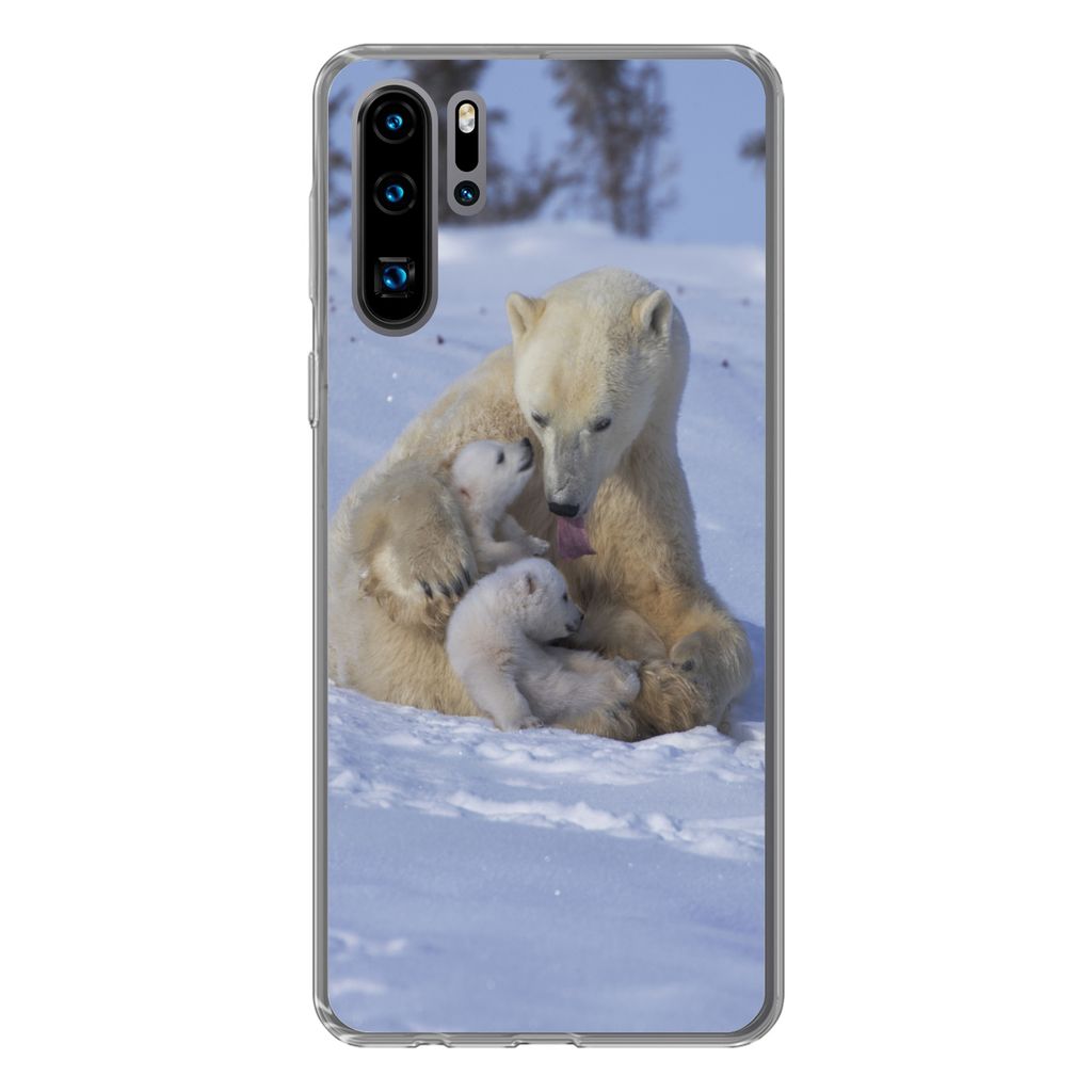 MuchoWow Handyhülle Schutzhülle Hülle für Huawei P30 Pro Eisbären - Schnee - Weiß Silikon Softcase Handy Hülle - Schutzdeckel