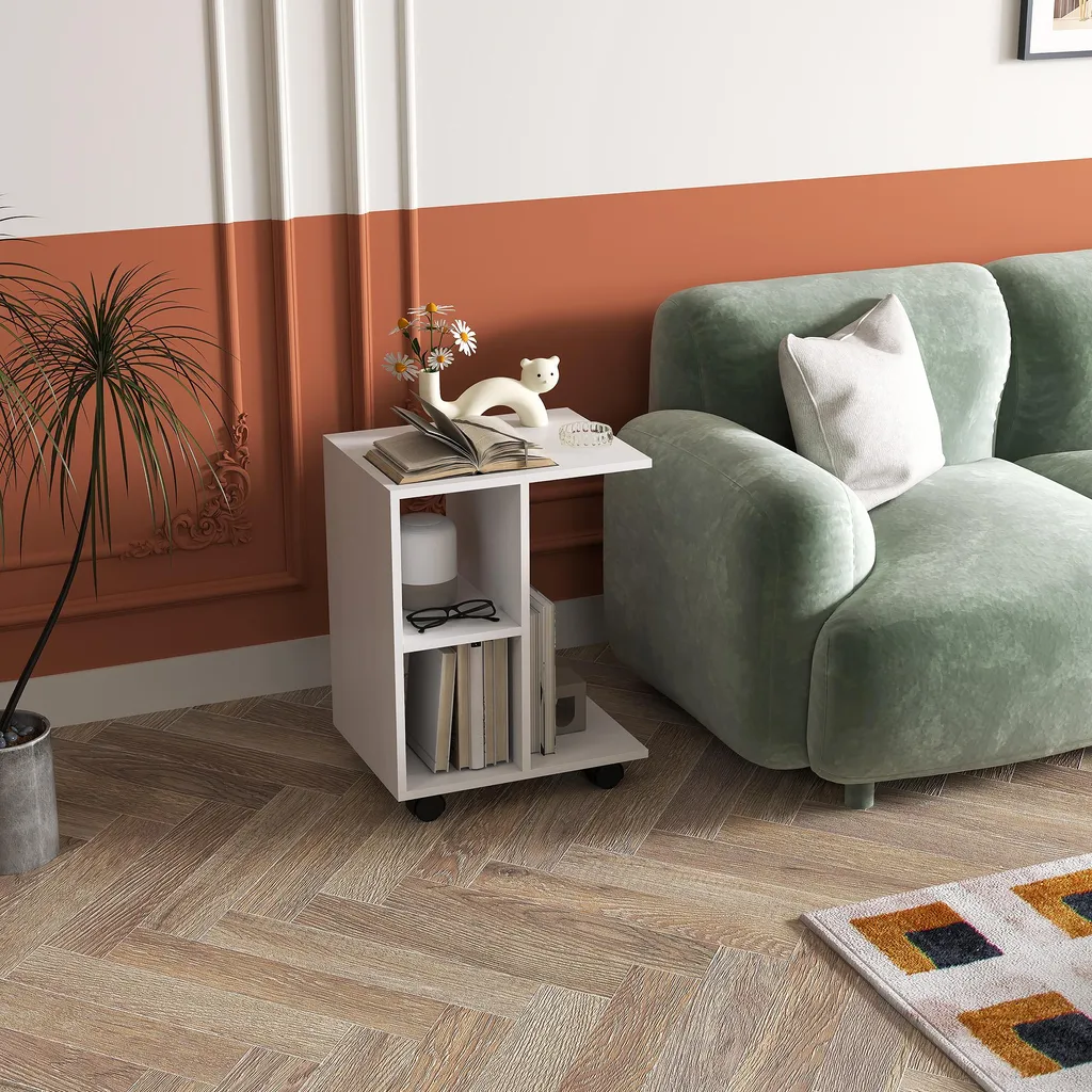 Table de lit blanche en C pour ordinateur, table d'appoint HOMCOM mobile - 8