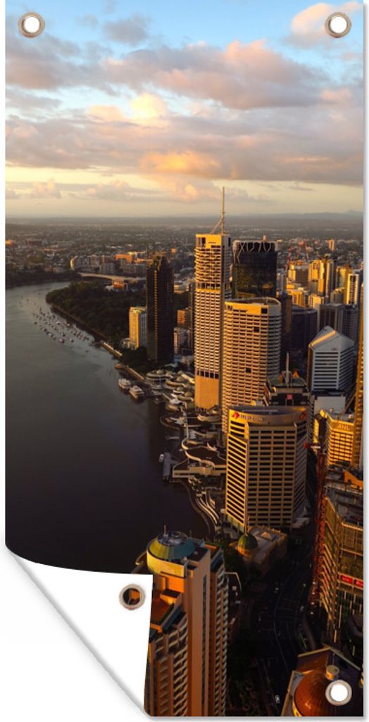 MuchoWow 40x80 cm Outdoor-Poster Gartendeko Sichtschutz Garten Poster für den Garten Die ersten Sonnenstrahlen scheinen über dem Brisbane Rive...