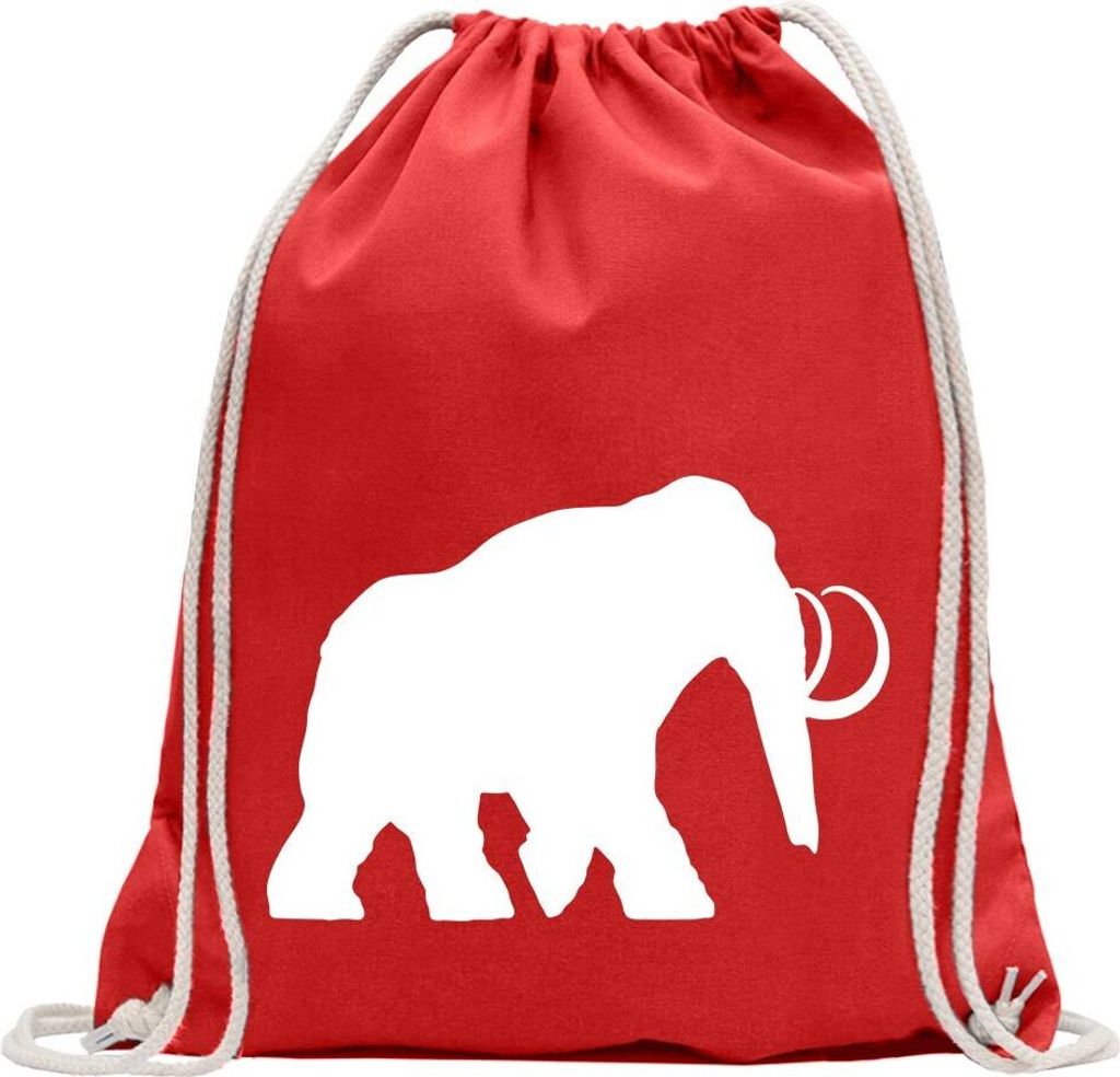 Kiwistar - Turnbeutel - rot - Mammut Rüsseltiere Elefant - Fun Rucksack Sport Beutel Gymsack Baumwolle mit Ziehgurt