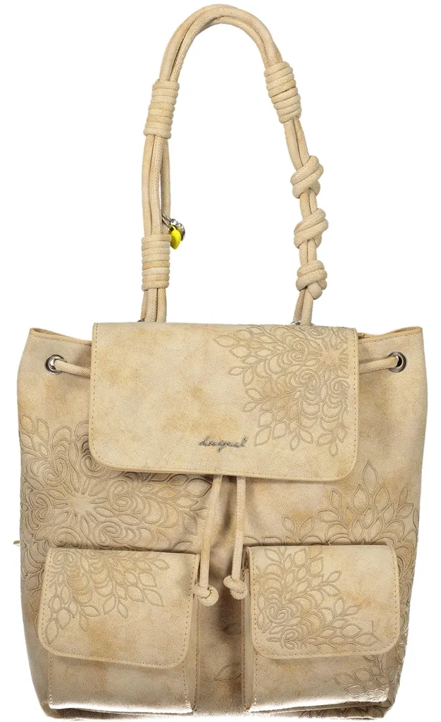 Mini-sac à dos brodé pour femme en similicuir beige doux et résistant