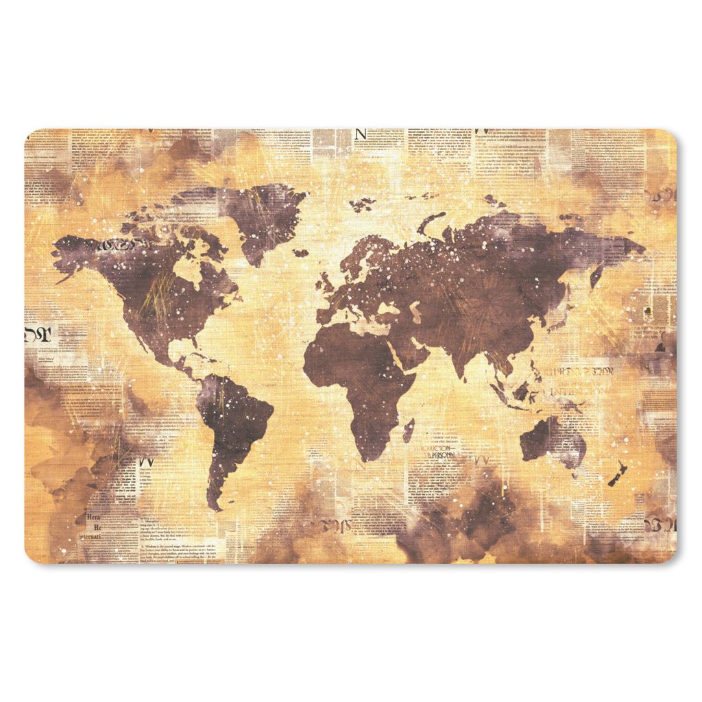MuchoWow Mauspad Mousepad Weltkarte - Glitter - Gold 27x18 cm - Mousepads - Maus Mat - Pad - Mausunterlage - Büroartikel - Desk Matten