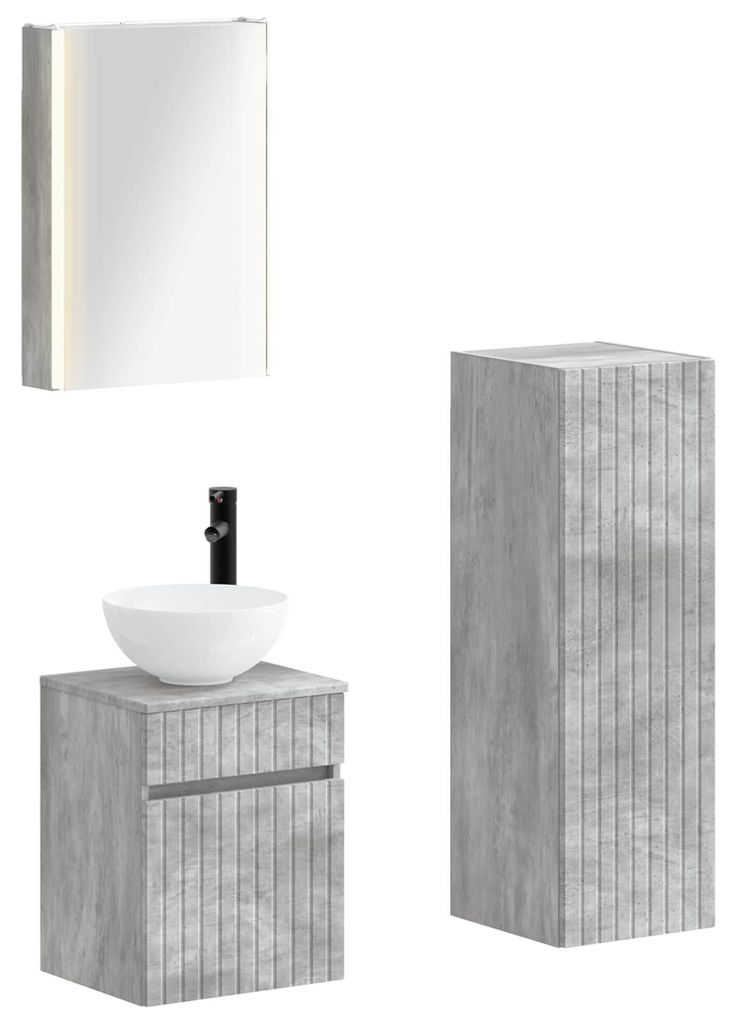 vidaXL Badezimmermöbel-Set 4 pcs Betongrau Ingenieurholz und Glas