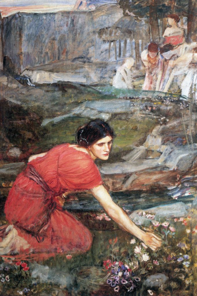 John William Waterhouse Kunstdruck Bild - Blumen Pflückende Mädchen Am Strom, Studie, 1911 (120 x 80 cm)
