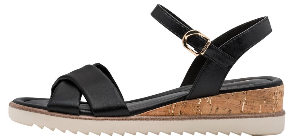 Tamaris Damen Sandale Sandalette sportlich Keilabsatz Riemen gekreuzt 1-28106-42, Größe:39 EU, Farbe:Schwarz
