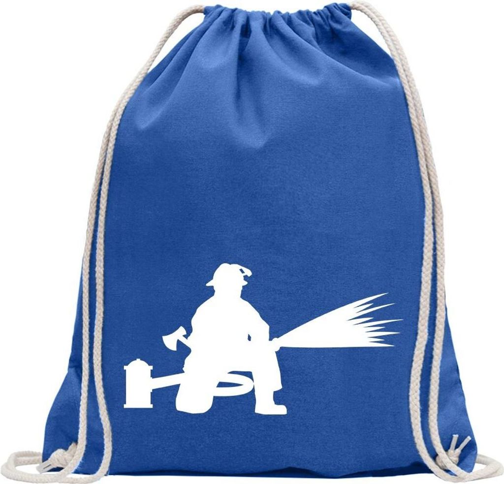 Kiwistar - Turnbeutel - royal - Feuerwehrmann Firefighter - Fun Rucksack Sport Beutel Gymsack Baumwolle mit Ziehgurt