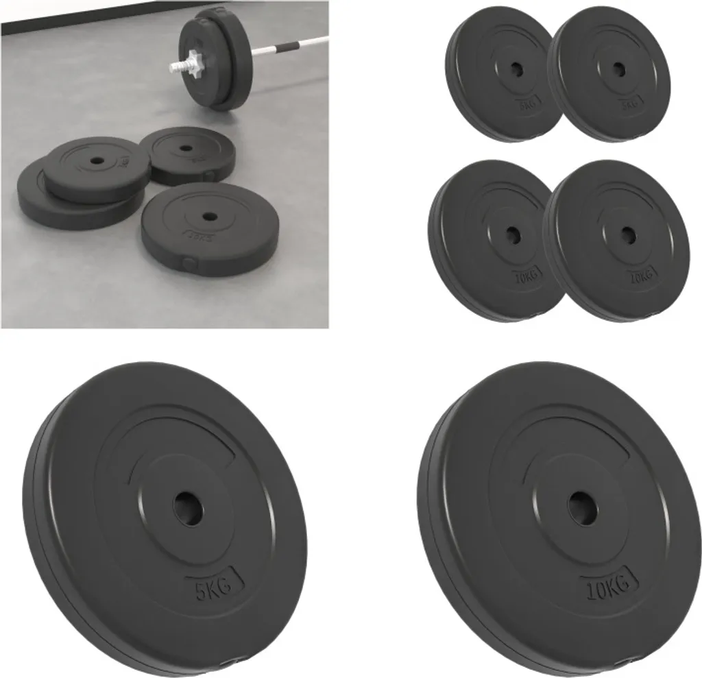 Disque de poids en ciment de 30 kg : kit de 4 pièces pour haltères longs