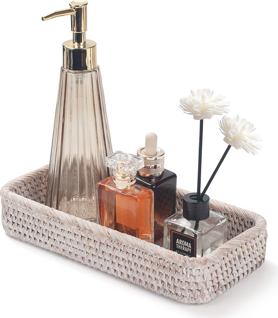 Rattan Badezimmer-Waschtischtabletts Toilettenbehälter Korbaufbewahrung langer schmaler Handtuchaufbewahrungskorb zur Aufbewahrung, dekorativ (wei...