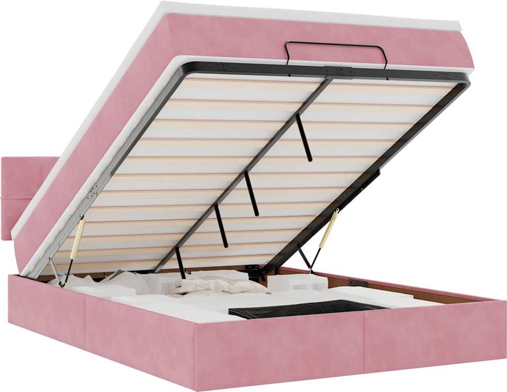 vidaXL Ottoman-Bett mit Matratze & LEDs Rosa 140x190 cm Samt