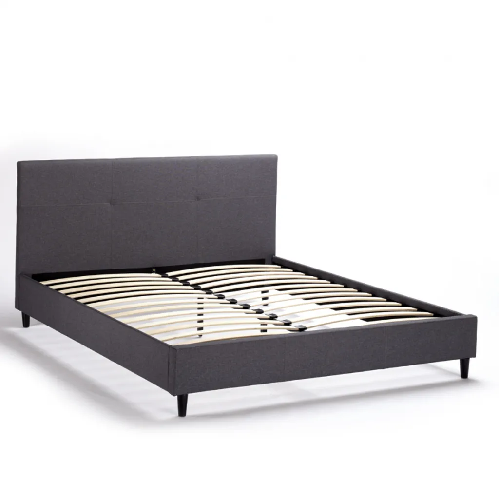 Lit double 160x190 cm Lausanne King en similicuir gris avec sommier