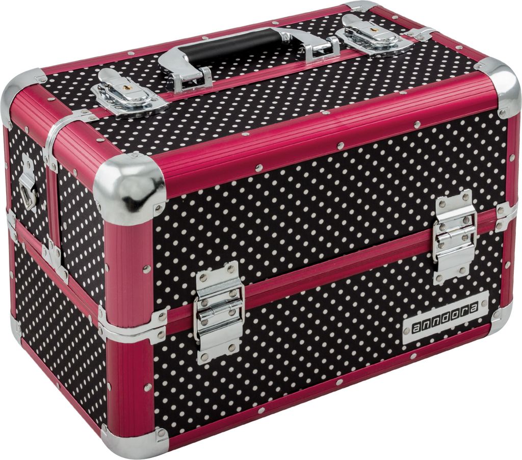 Kosmetikkoffer schwarz weiß gepunktet Beautycase metallic Produktbild 