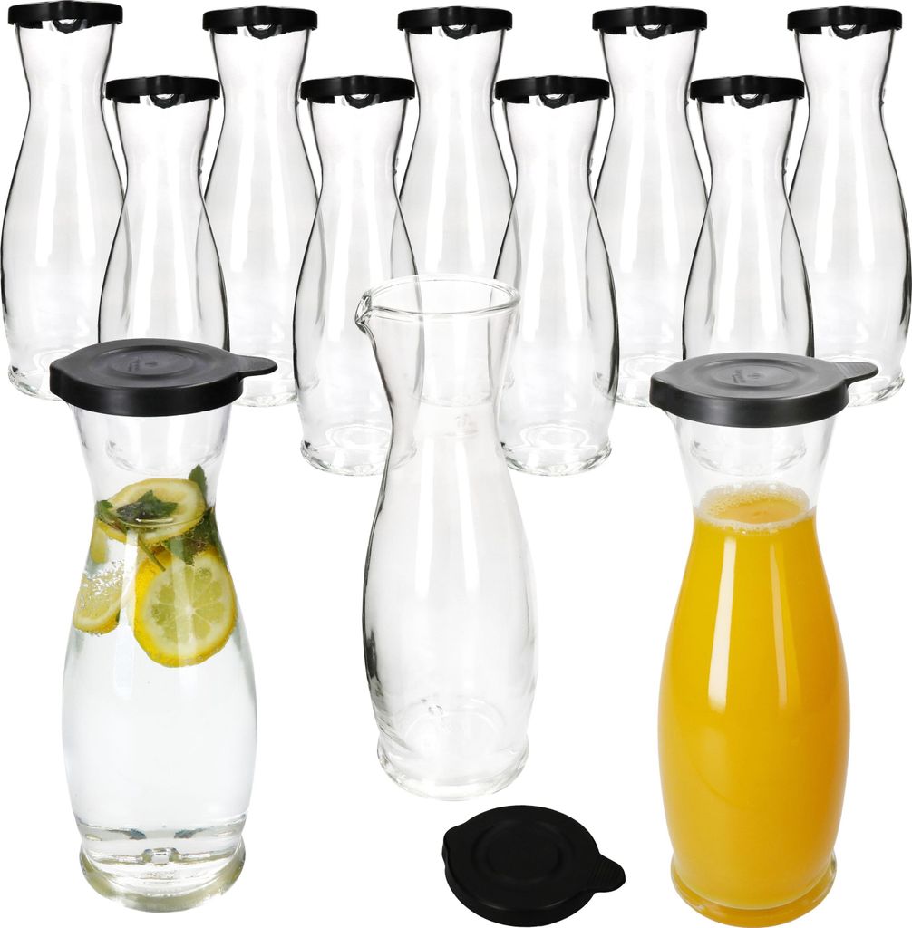 12x MIA MISURA Wein-Karaffe mit Deckel schwarz 1L geeicht Glas-Krug Saft Wasser