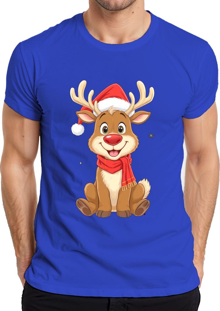 Weihnachtsrentier süß Kinder Cartoon Geschenk Winter Niedlich Herren T-Shirt, Blau, S