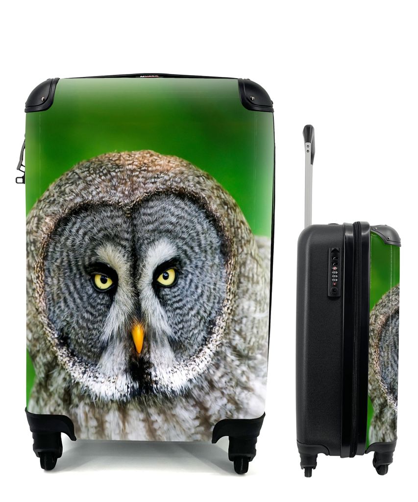 MuchoWow Koffer Handgepäck Trolley Rollkoffer Kleine Reisekoffer mit 4 Rollen - Vogel - Eule - Tiere - Braun - Porträt - Cabin Size < 55x40x23 ...