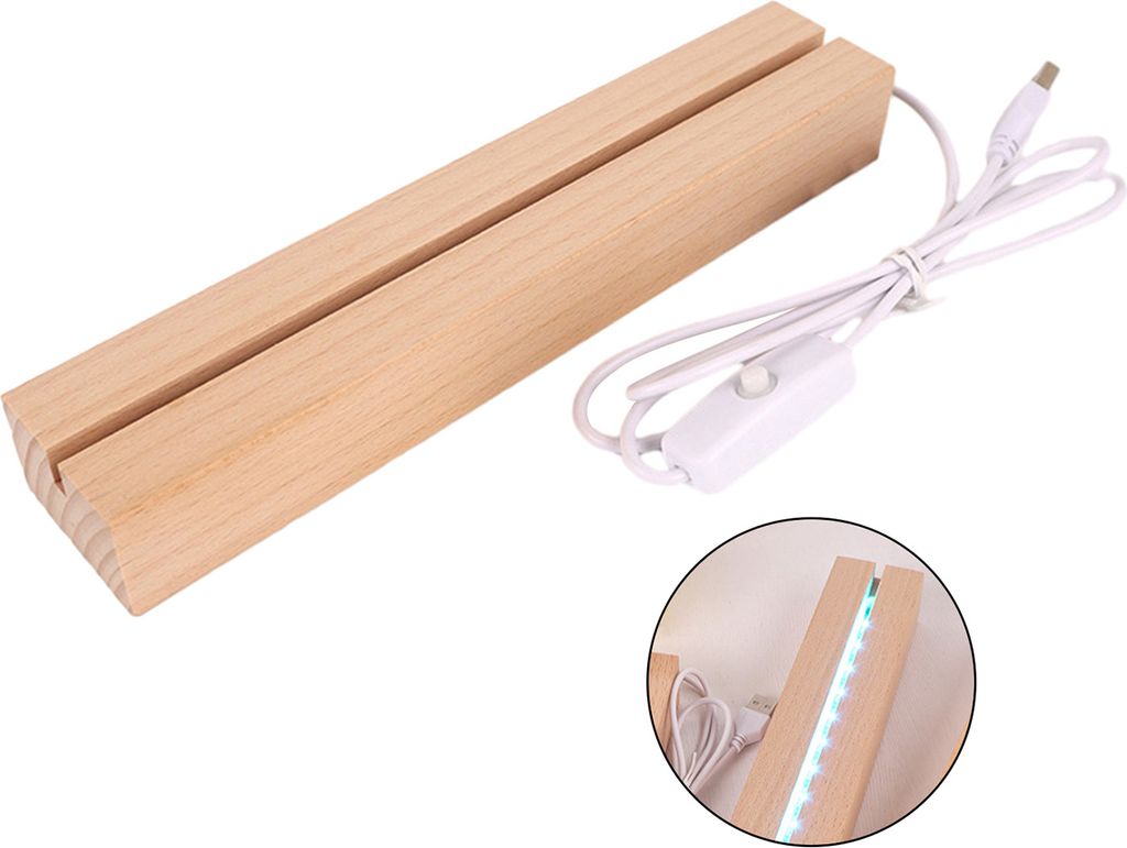 LED-Nachtlichtsockel, rechteckiger Anzeigesockel, Kunstkristall, beleuchteter Holzsockel, USB-Lade-Nachtlampe, Heimdekoration