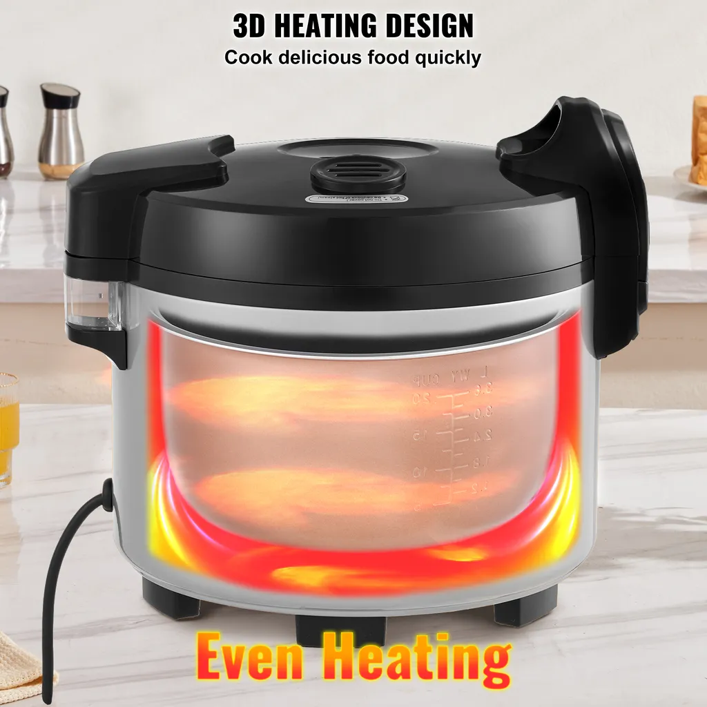 VEVOR Cuociriso commerciale, cuociriso da 45 tazze, grande cuociriso e scaldavivande da 9 litri con pentola interna antiaderente, cottura rapida e mantenimento del calore per 12 ore, con tazza e paletta per il riso - 5