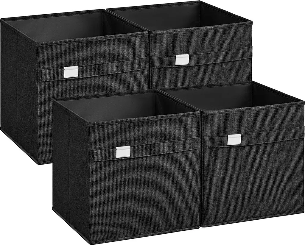 Panier de rangement pliable noir 33 cm en tissu lot de 4 pour maison