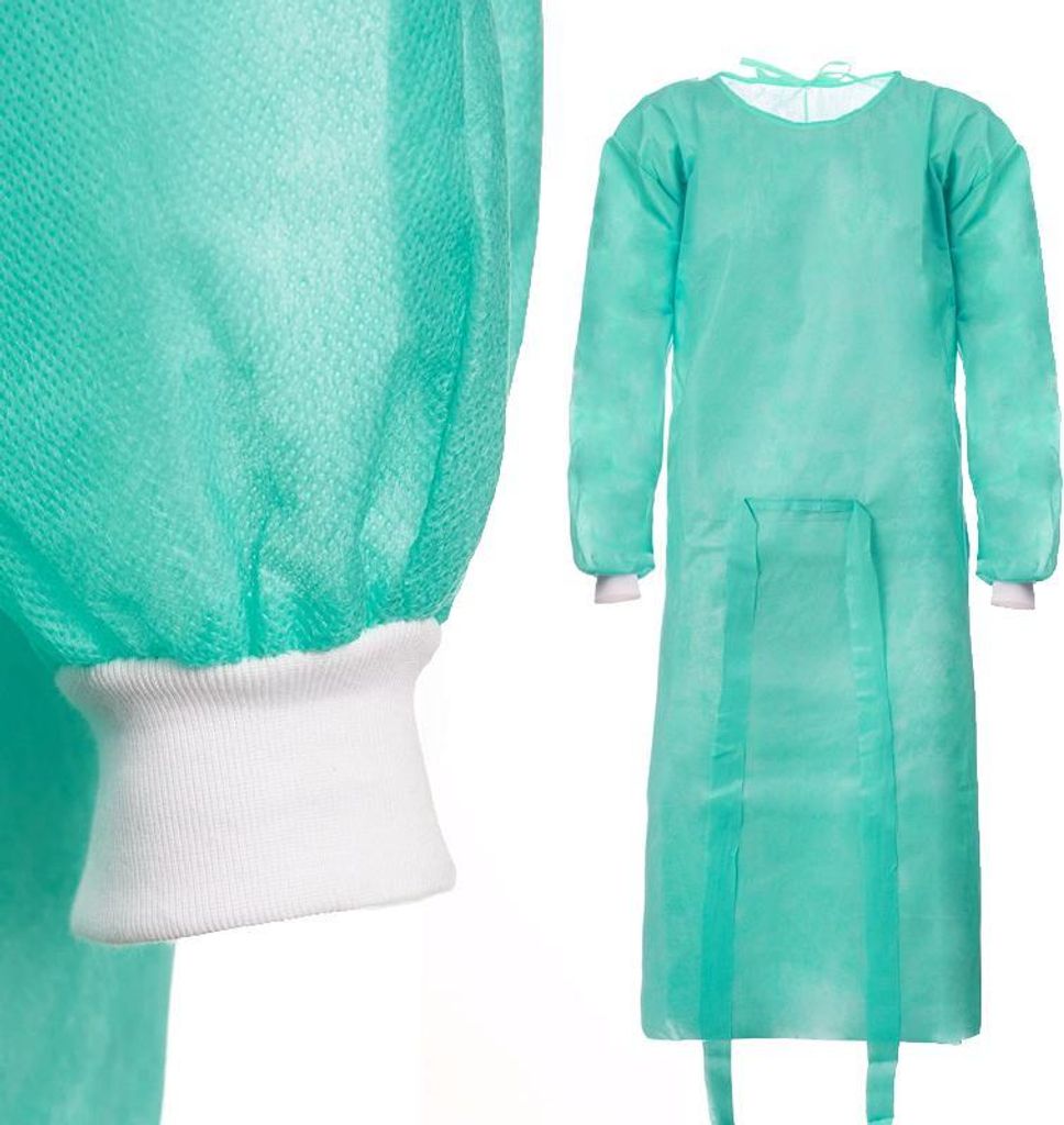 Einwegschürze grün, Größe M, mit Bündchen (24 g/m² Vliesstoff), 10 Stück