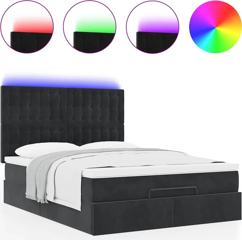Ottoman-Bett mit Matratzen & LEDs Schwarz 140x190 cm Samt