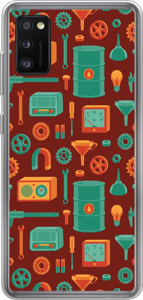 MuchoWow Handyhülle Schutzhülle Hülle für Telefoonhoesje Samsung Galaxy A41 Muster - Retro - Werkzeuge Silikon Softcase Handy Hülle - Mobilt...