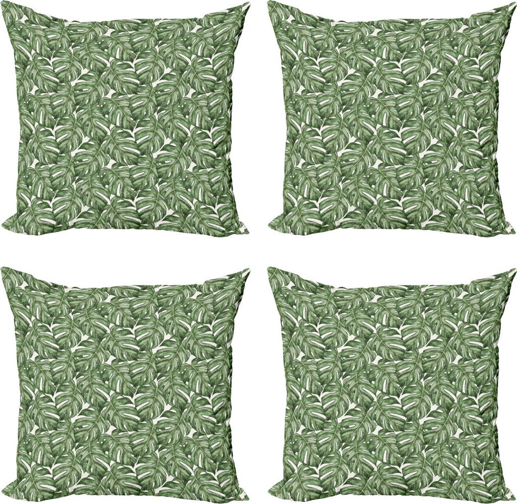 ABAKUHAUS Pflanze Aquarell Kissenbezug Set (4 Stück), grafische Monstera, Moderner Doppelseitiger Digitaldruck, 60 cm x 60 cm, Resedagrün Multicolor