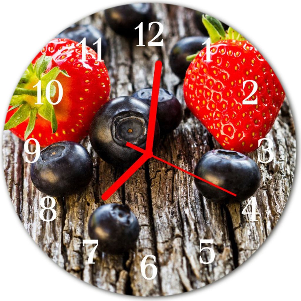 Glasuhr Wanduhr Küchenuhr Echt-Glas 30fi cm Blaubeeren Produktbild 