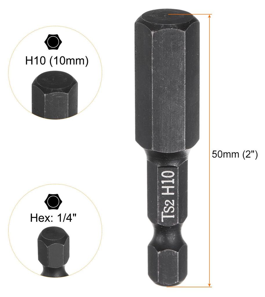 5 Stš¹ck H10 Innensechskant Bit Set metrische Flachspitze Bitsatz 1/4" Sechskantschaft 50mm lang Magnetisch Schwarz Phosphatiertes fš¹r Schraub...