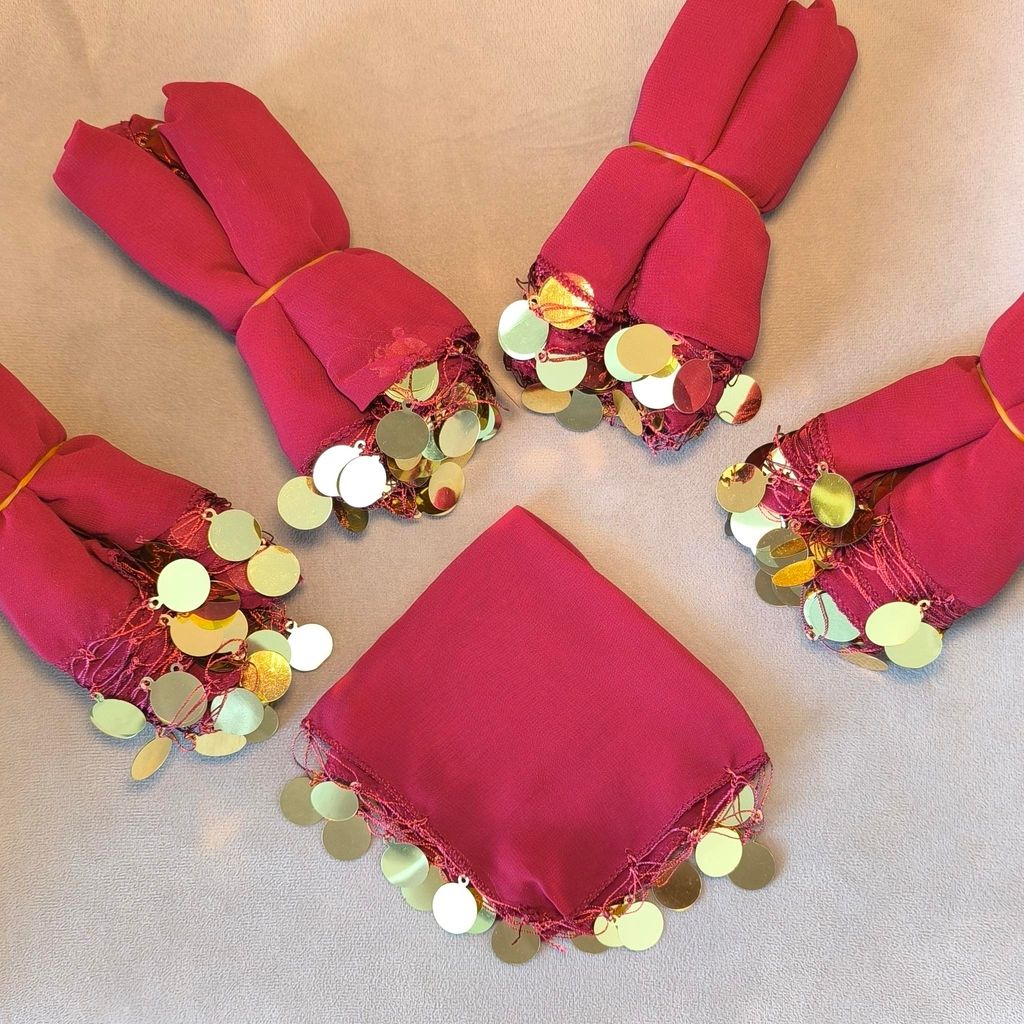 10x Bordeaux mit golden Pulls Halay Mendili groß 20x20 cm Tanztücher Dügün Hochzeit Verlobung Kina Mendil