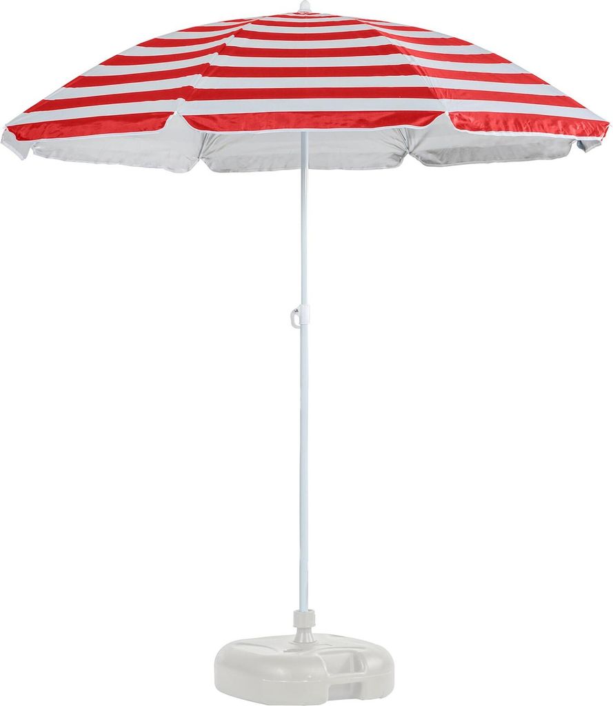 1x Roter Streifen 1.8m Metall Strand Sonnenschirm mit Weiss Base - Tragbar Draussen Garten Terrasse Regenschirm - Von Harbour Housewares