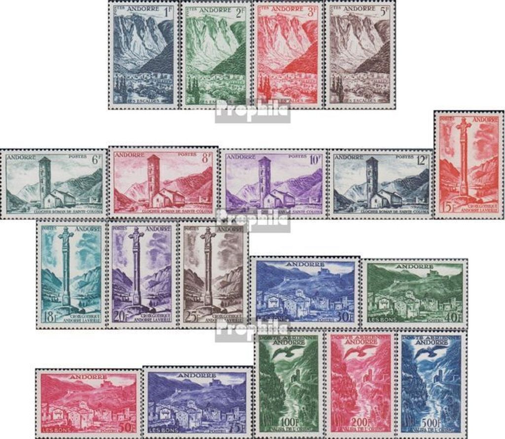 Briefmarken Andorra - Französische Post 1955 Mi 142-160 (kompl.Ausg.) Jahrgang 1955 komplett postfrisch Landschaften