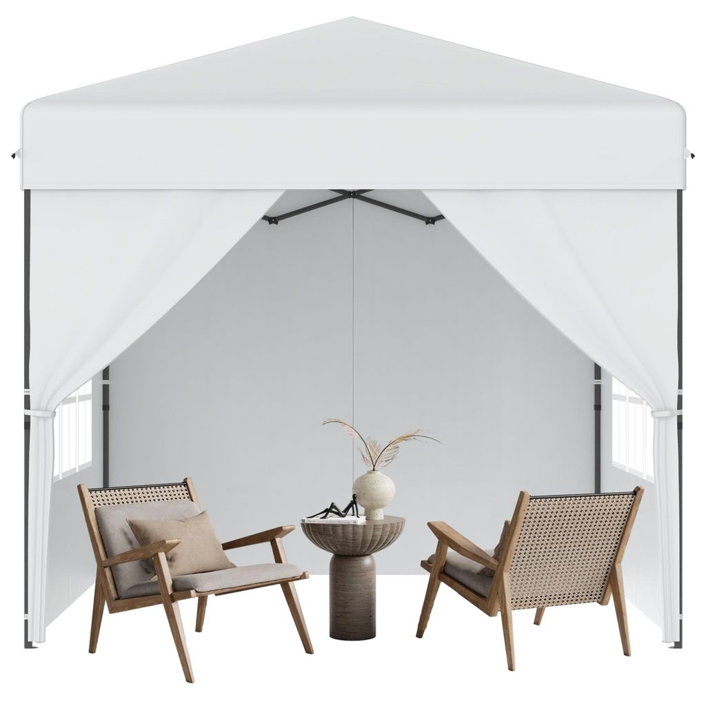 YRHome 2,5x2,5 m Pop-Up Gartenpavillon, Ein-Knopf Schnellaufbau, wasserdicht & UV-Schutz, mit 4 Seitenwänden, inkl. Tragetasche – Weiß