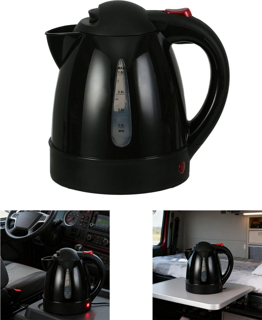 250W Wasserkocher für das Auto, 1000 ml, für Tee und Kaffee, mit automatischer Abschaltung, für Reisen und LKW, schwarz