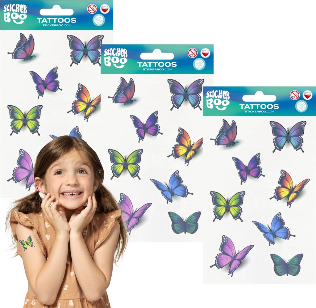 Schmetterling Kinder-Tattoo-Set, abwaschbare Kinder-Tattoos Produktbild 