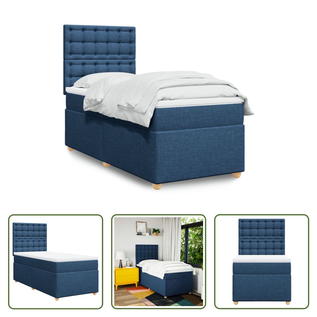 The Living Store Boxspringbett mit Matratze Blau 100x200 cm Stoff