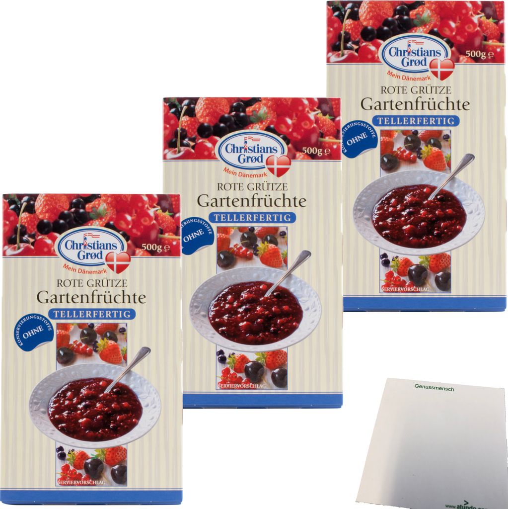 Chr.Grod Grütze Gartenfrüchte Tellerfertig 3er Pack (3x500g Packung) + usy Block