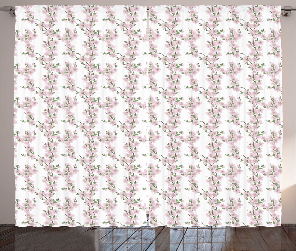 ABAKUHAUS japanisch Rustikaler Vorhang, Rosa Frühling Sakura Blumen, Wohnzimmer Universalband Gardinen mit Schlaufen und Haken, 280 x 245 cm, Baby...