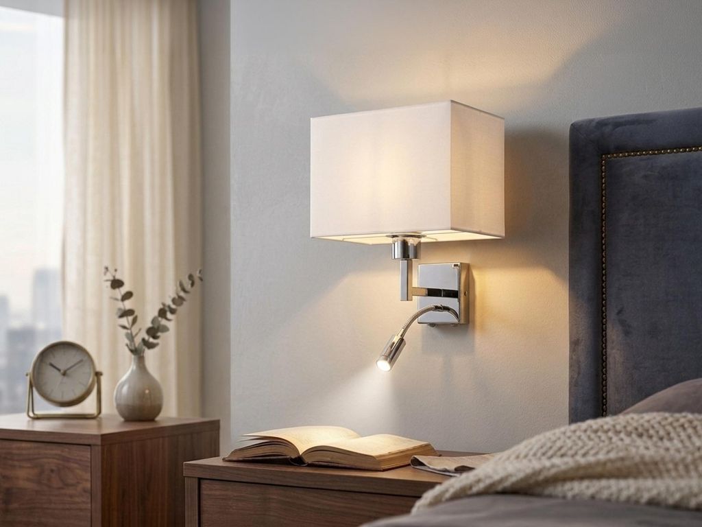 Wand-Leuchte Stoff Weiß mit LED Leselampe für Bett - Nachttischlampe & Bettlampe