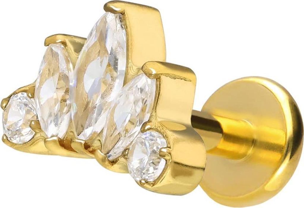 Ohrpiercing, Nasenpiercing Titan Labret mit Push Fit LOTUSBLÜTE Gold Stablänge: 7mm | Stabstärke: 1,2mm