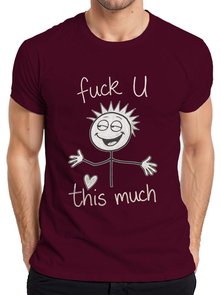 Fuck U This Much frech Strichmännchen Herz sarkastisch Geschenk Herren T-Shirt, Burgundy, L