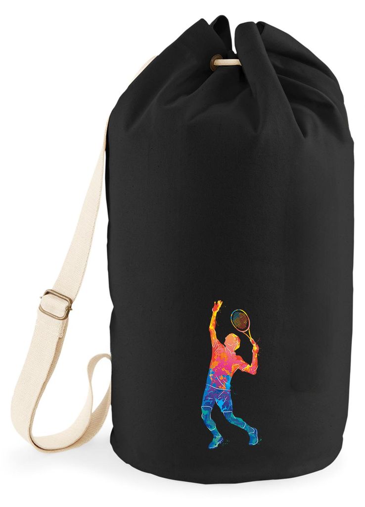 Huuraa Seesack Tennis Spieler bunte Silhouette 20 Liter Black Baumwolle Rucksack Geschenkidee