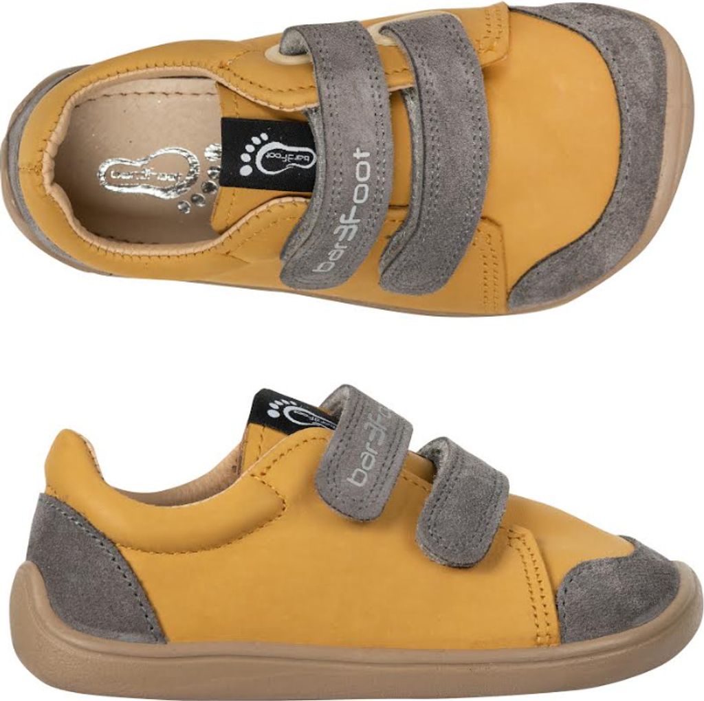 Lederschuhe bar3foot 3BE39/LT13 senf, hydrophobiert, Klettverschluss, Barfuß
