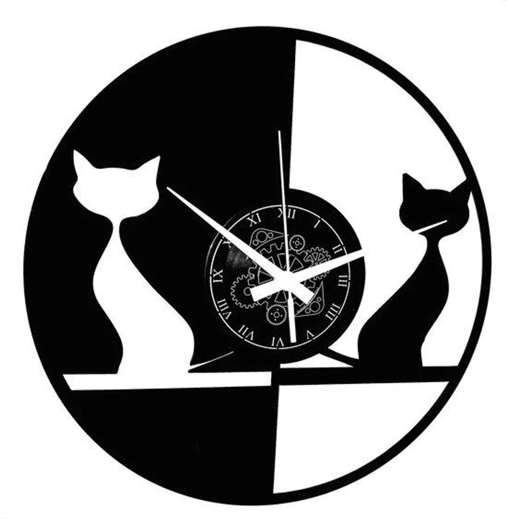 Pendule murale chat en vinyle noir, décoration originale style vintage