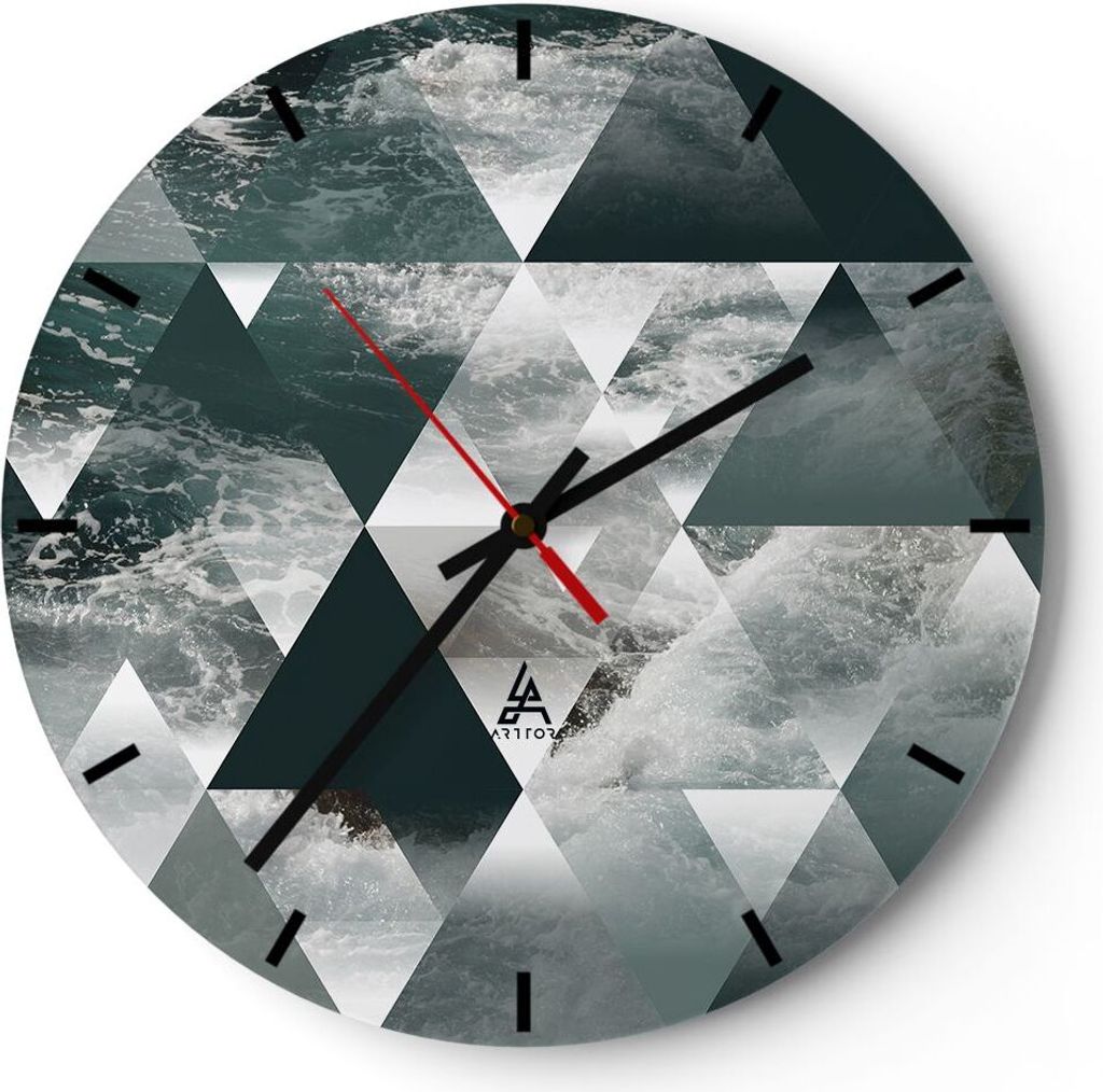 Wanduhr - Rund - Glasuhr - Abstraktion modern - 30x30cm - Schleichendes Uhrwerk - Lautlos - zum Aufhängen bereit - Dekoration Modern - Wanddekorat...